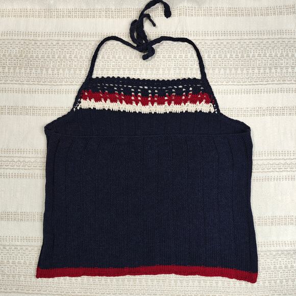 Prince & Fox Navy Red Sweater Tank Top Knit Ribbed Halter USA Look Size XL NEW - Picture 2 of 5